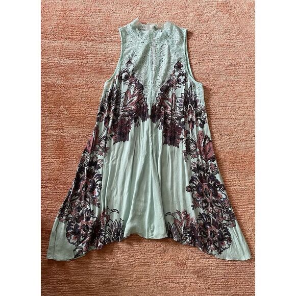 NWT Intimately Free People Y2k Marsha Lace Slip Dress  Turquoise Blue Floral S - Picture 1 of 9